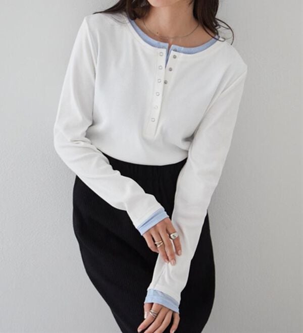 RANAN（ラナン）の「レイヤードヘンリーネックリブTシャツ（カットソー）」｜詳細画像