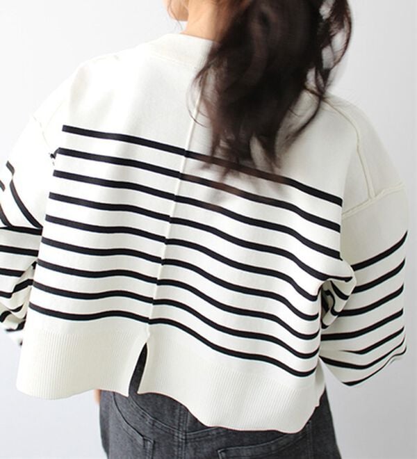 GeeRA（ジーラ）の「さらっと素材パネルボーダーショートニット（ニット・セーター）」｜詳細画像