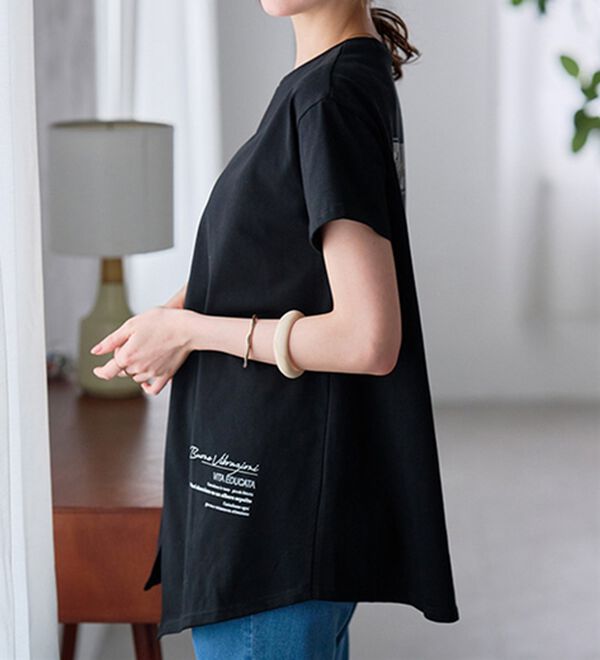 RANAN（ラナン）の「【接触冷感】ロゴプリントチュニックTシャツ（Tシャツ）」｜詳細画像