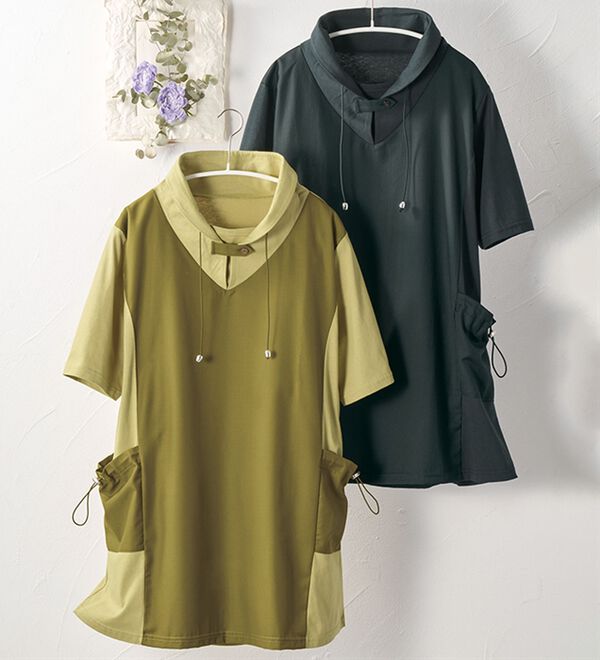 BELLUNA（ベルーナ）の「【２枚組】異素材切替フード風デザインチュニック（チュニック）」｜詳細画像