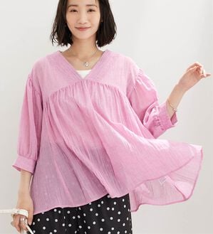 BELLUNA（ベルーナ）の「シングルガーゼ素材Vネックブラウス（ブラウス）」｜詳細画像