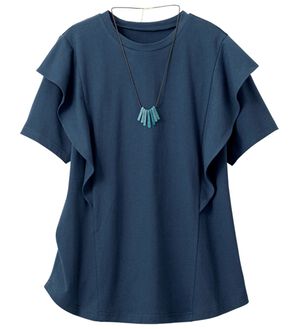 ルフラン（ルフラン）の「ちょい洒落＊ラッフルショルダーＴシャツ（Tシャツ）」｜ネイビー