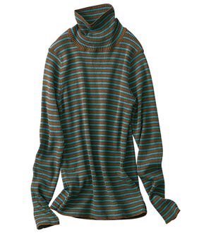 BELLUNA（ベルーナ）の「＜＆ｃｏｃｏｃｈｉ＞ハピネスコットン100％&times;吸湿発熱リブタートルニット（ニット・セーター）」｜茶&times;ターコイズ