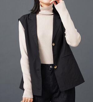 BELLUNA（ベルーナ）の「シアー素材ポケット付テーラードジレ（ジレ）」｜黒