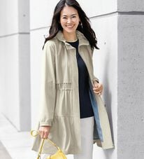 BELLUNA（ベルーナ）の「春のお出かけに！はっ水裏ストライプスプリングコート（ハーフコート）」