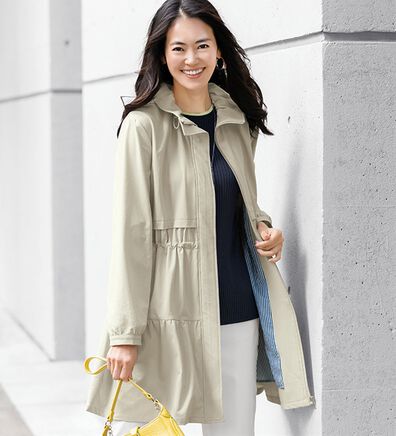 BELLUNA（ベルーナ）の「春のお出かけに！はっ水裏ストライプスプリングコート（ハーフコート）」