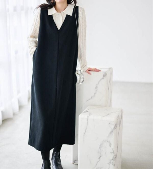 RANAN（ラナン）の「あったか裏ベロアニットコールジャンパースカート（ジャンパースカート）」｜詳細画像