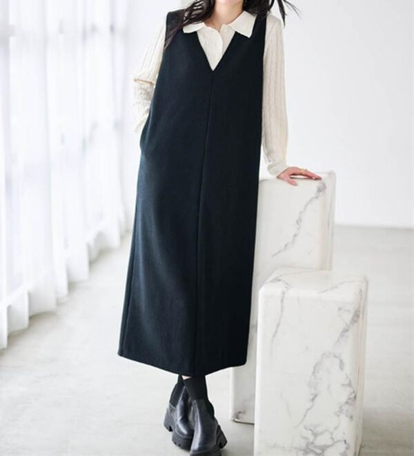 RANAN（ラナン）の「あったか裏ベロアニットコールジャンパースカート（ジャンパースカート）」｜詳細画像