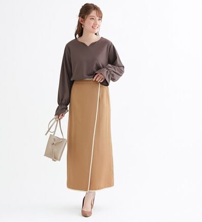 alotta（アロッタ）の「パイピングデザインラップ風スカート（ロングスカート）」
