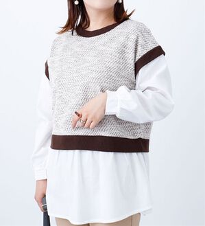 BELLUNA（ベルーナ）の「ツイード調シャツフェイクチュニック（チュニック）」｜ブラウン系