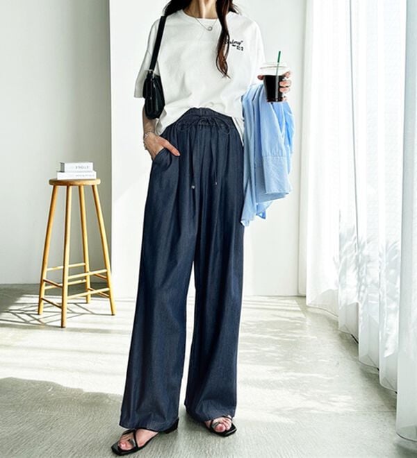 GeeRA（ジーラ）の「【接触冷感】穿いて感激！キレイ見えする楽ちんワイドデニムパンツ（ワイドパンツ・ガウチョ）」｜詳細画像