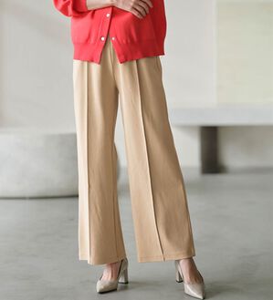 RANAN（ラナン）の「きれい見えピンタックカットソーワイドパンツ（ワイドパンツ・ガウチョ）」｜モカ