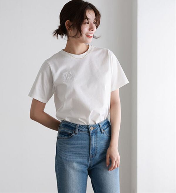 Pierrot（ピエロ）の「シルケット刺繍Ｔシャツ（Tシャツ）」｜詳細画像