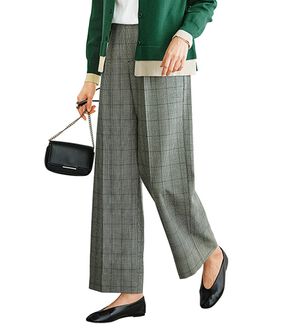 BELLUNA（ベルーナ）の「サマ見えウール調ボタン使いワイドパンツ（ワイドパンツ・ガウチョ）」｜グレンチェック