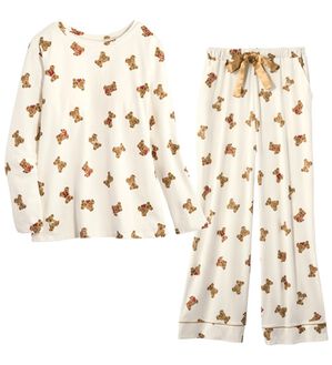 YU'NOW（ユナウ）の「レーヨンブレンドパデット付ルームウェア上下セット（パジャマ・ルームウェア）」｜オフホワイト系くま柄