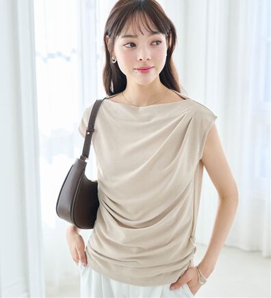 RANAN（ラナン）の「【ひんやり・ＵＶ】タックドレープフレンチスリーブカットソー（Tシャツ）」