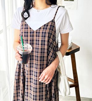 GeeRA（ジーラ）の「チェックフレアーキャミワンピース（その他ワンピース）」｜ネイビー系