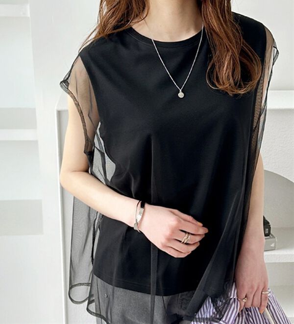 GeeRA（ジーラ）の「チュールカバーフレンチスリーブカットソー（カットソー）」｜詳細画像