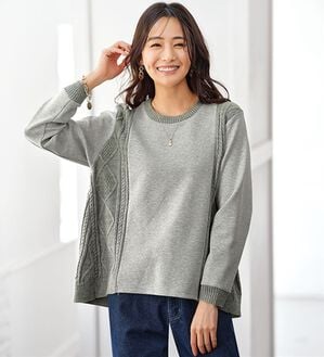 BELLUNA（ベルーナ）の「ケーブル柄ニット切替プルオーバー（カットソー）」｜杢グレー