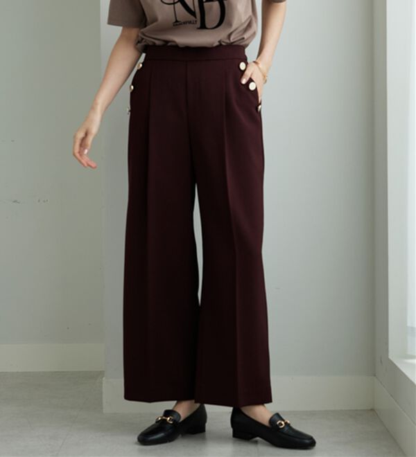 BELLUNA（ベルーナ）の「【ヨコストレッチ/UVカット/イージーケア】メランジストレッチ素材ワイドパンツ（ワイドパンツ・ガウチョ）」｜詳細画像