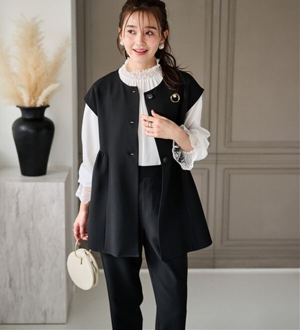 RANAN（ラナン）の「洗える！ペプラムギャザーベストセットアップ（パンツスーツ）」｜詳細画像