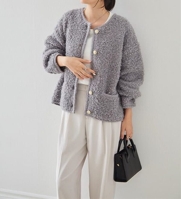 RANAN（ラナン）の「ゴールド調ボタンループ編みニットジャケット（ニットカーディガン）」｜詳細画像