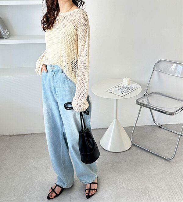 GeeRA（ジーラ）の「透かし編みメッシュニットプルオーバー（ニット・セーター）」｜詳細画像