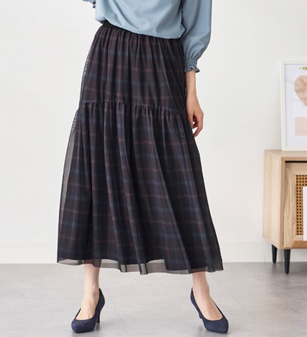 BELLUNA（ベルーナ）の「２倍の着こなし！チュールプリントスカート（ロングスカート）」｜詳細画像