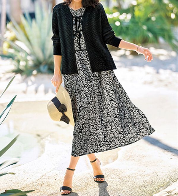 BELLUNA（ベルーナ）の「レース切替ボタニカルリゾート柄ワンピース（その他ワンピース）」｜詳細画像