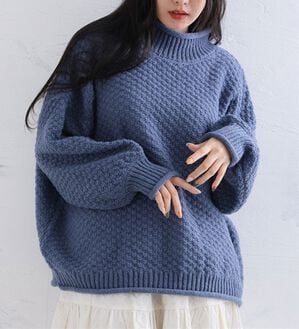 A HAPPY MARILYN（アハッピーマリリン）の「【ＬＬ～６Ｌ】苦しくないバスケット編みチャンキーニット（ニット・セーター）」｜アッシュブルー