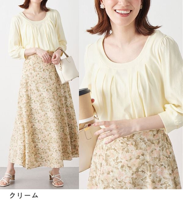 Viola e Viola（ヴィオラ エ ヴィオラ）の「【Ｍ～５Ｌ】綿１００％ふんわり胸元タックカットソー（カットソー）」｜詳細画像