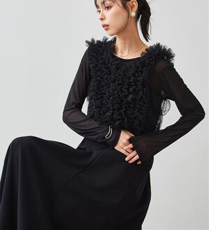 RANAN（ラナン）の「＜３点セット＞チュールフリルベストフレアワンピース（その他ワンピース）」｜ブラック系