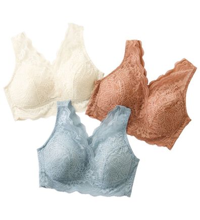 LAVIENNE（ラヴィエンヌ）の「【３色組】せなにくスッキリ！大人の上品レースブラ（ブラジャー）」