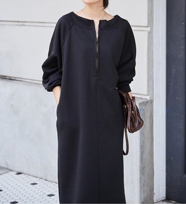RANAN（ラナン）の「裏起毛ハーフジップワンピース（ロングワンピース）」｜詳細画像