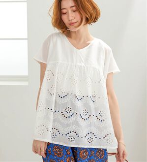 BELLUNA（ベルーナ）の「<INDIA>刺しゅうレース切替ブラウス（ブラウス）」｜オフ白