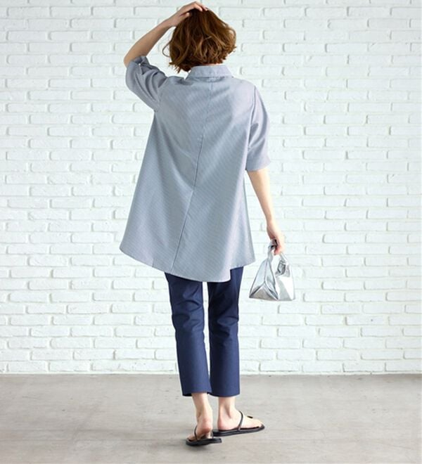 BELLUNA（ベルーナ）の「【接触冷感】麻調素材袖パール付シャツチュニック（チュニック）」｜詳細画像