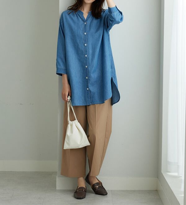 BELLUNA（ベルーナ）の「やわらかデニム素材シャツチュニック（チュニック）」｜詳細画像