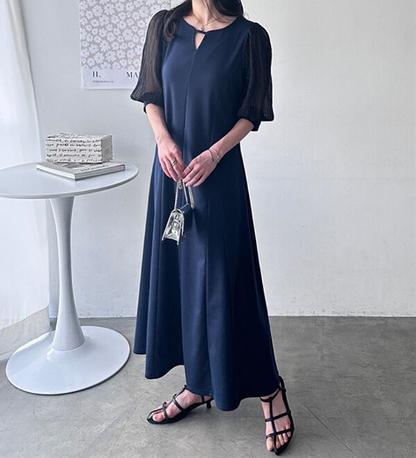 GeeRA（ジーラ）の「袖楊柳シアー美ラインワンピース（カットソーワンピース）」｜詳細画像