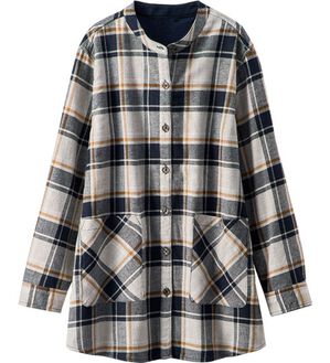 BELLUNA（ベルーナ）の「裏フリース素材バンドカラーチュニック（チュニック）」｜杢グレー／ネイビー