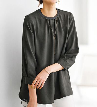 BELLUNA（ベルーナ）の「ビンテージ調衿リブ使いブラウス（ブラウス）」