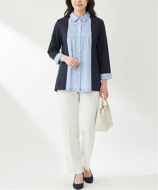 BELLUNA（ベルーナ）の「カーデフェイクストライプシャツ（チュニック）」｜詳細画像
