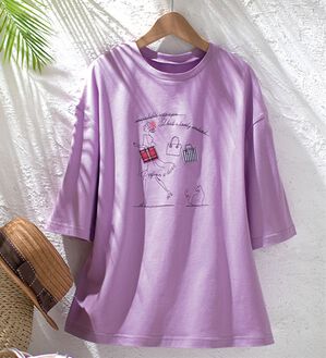 ルフラン（ルフラン）の「日本製綿１００％刺しゅうＴシャツ（Tシャツ）」｜ラベンダー