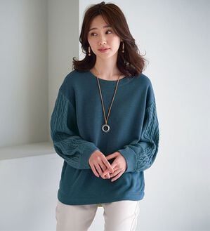 BELLUNA（ベルーナ）の「ケーブルニット使い裏起毛トレーナー（トレーナー・スウェット）」｜インディゴ