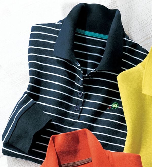 ルフラン（ルフラン）の「ナノプラチナ加工長袖ポロシャツ（ポロシャツ）」｜ネイビー系ボーダー