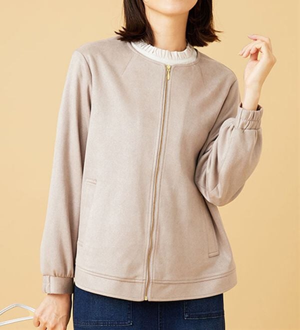 BELLUNA（ベルーナ）の「フェイクスエード切替ミドル丈ジャケット（その他ジャケット）」｜グレージュ