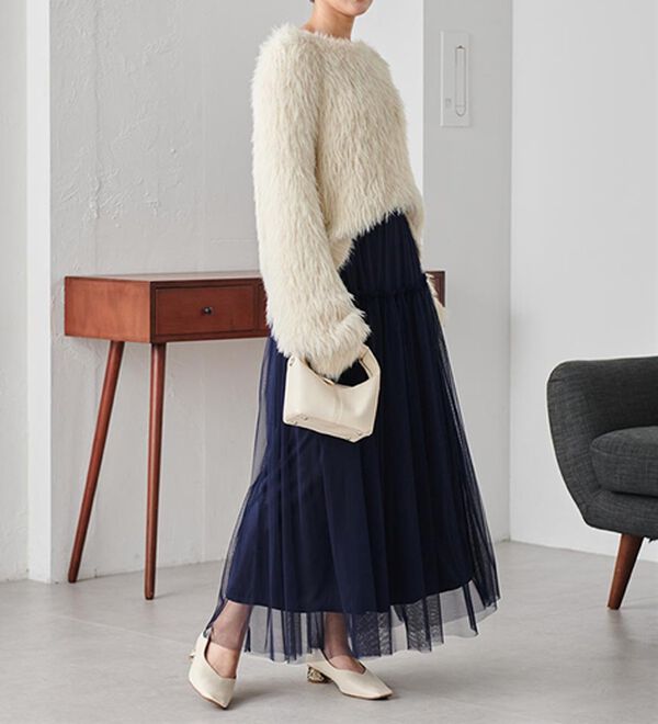 RANAN（ラナン）の「ふわっと可愛いフリルギャザーチュールスカート（ロングスカート）」｜詳細画像