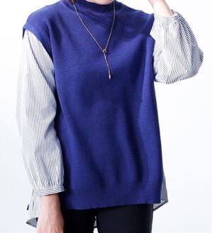 BELLUNA（ベルーナ）の「シャツレイヤード風ニットプルオーバー（ニット・セーター）」｜ブルー系