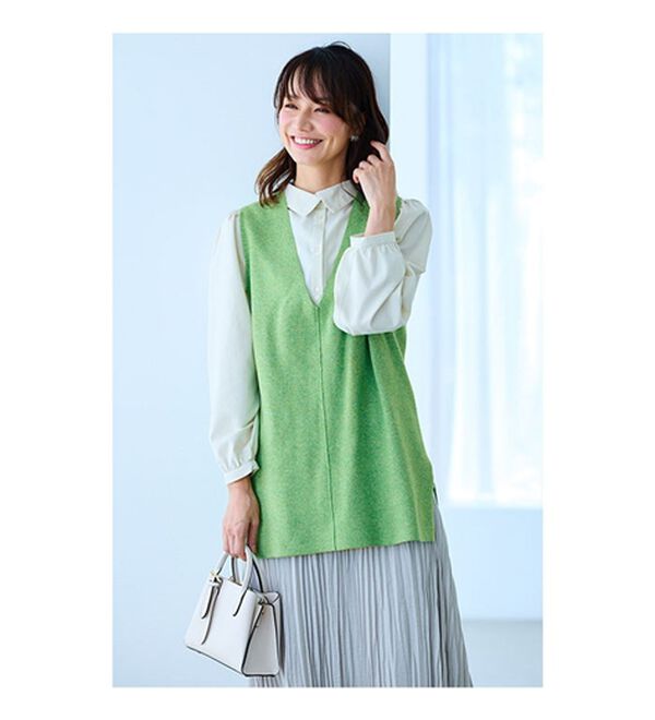 BELLUNA（ベルーナ）の「エコ素材シンプルロングニットベスト（ベスト）」｜詳細画像