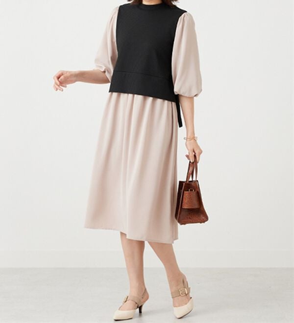 BELLUNA（ベルーナ）の「ベルト使い異素材切替ワンピ―ス（その他ワンピース）」｜詳細画像