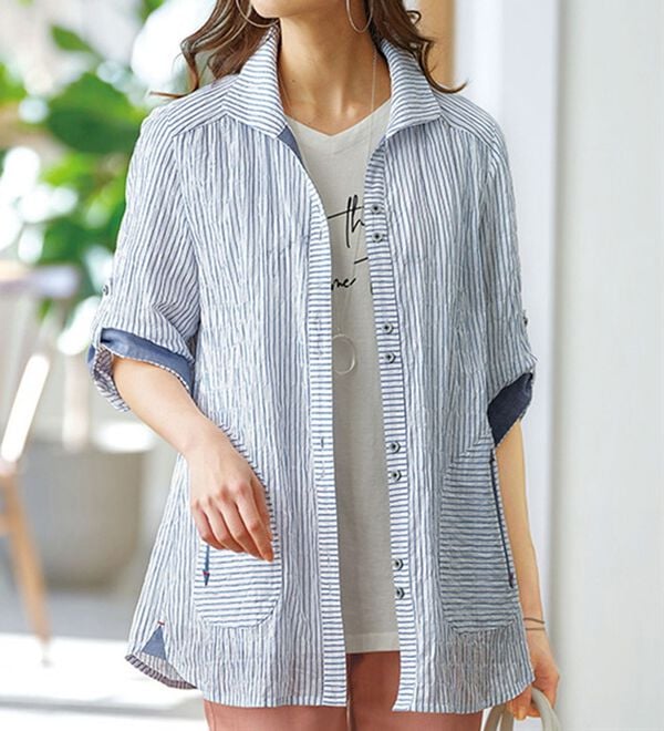 BELLUNA（ベルーナ）の「爽やか先染めストライプジャケット（シャツ）」｜詳細画像